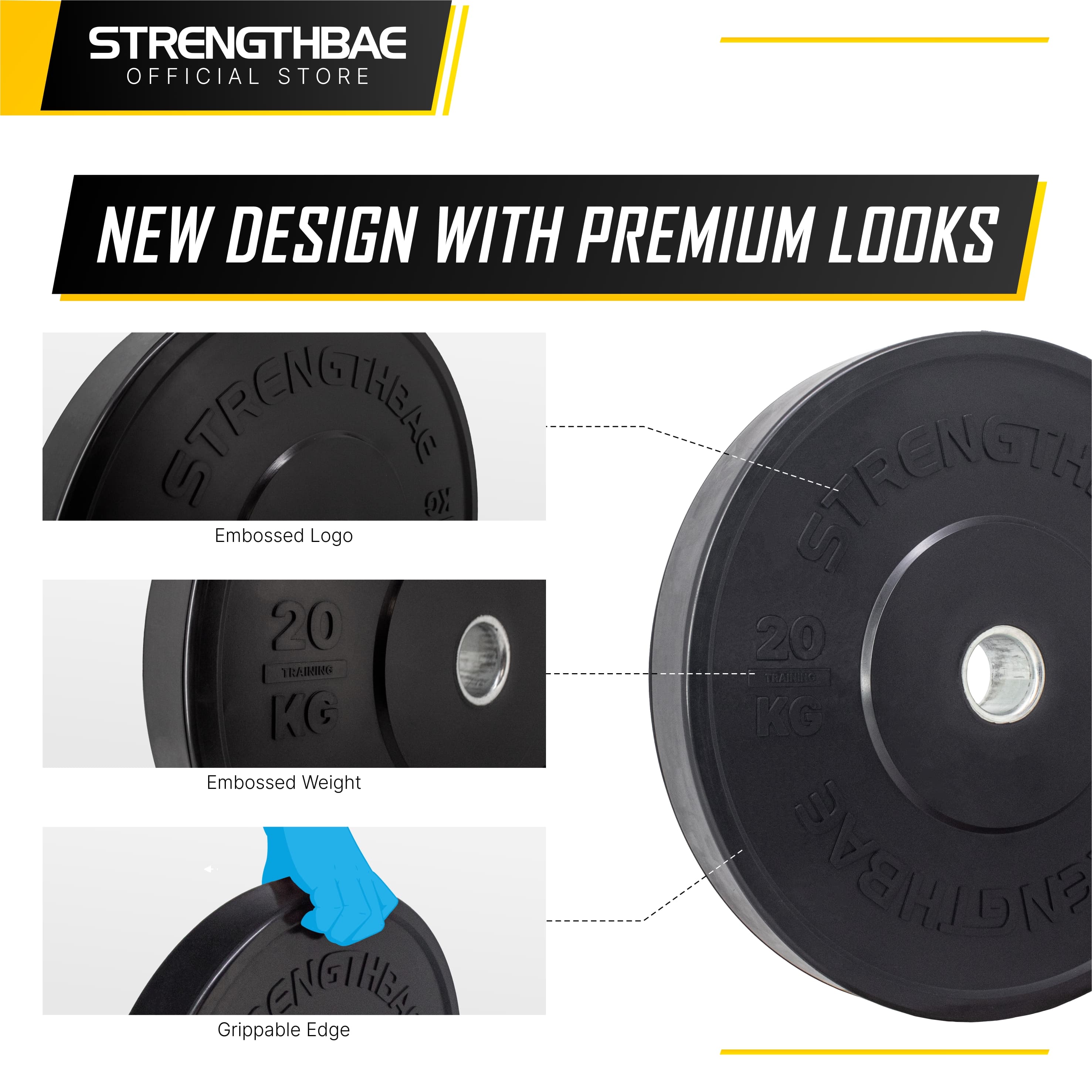 Black Bumper Plate Strengthbae 5–25 kg | Plat Beban Barbell
