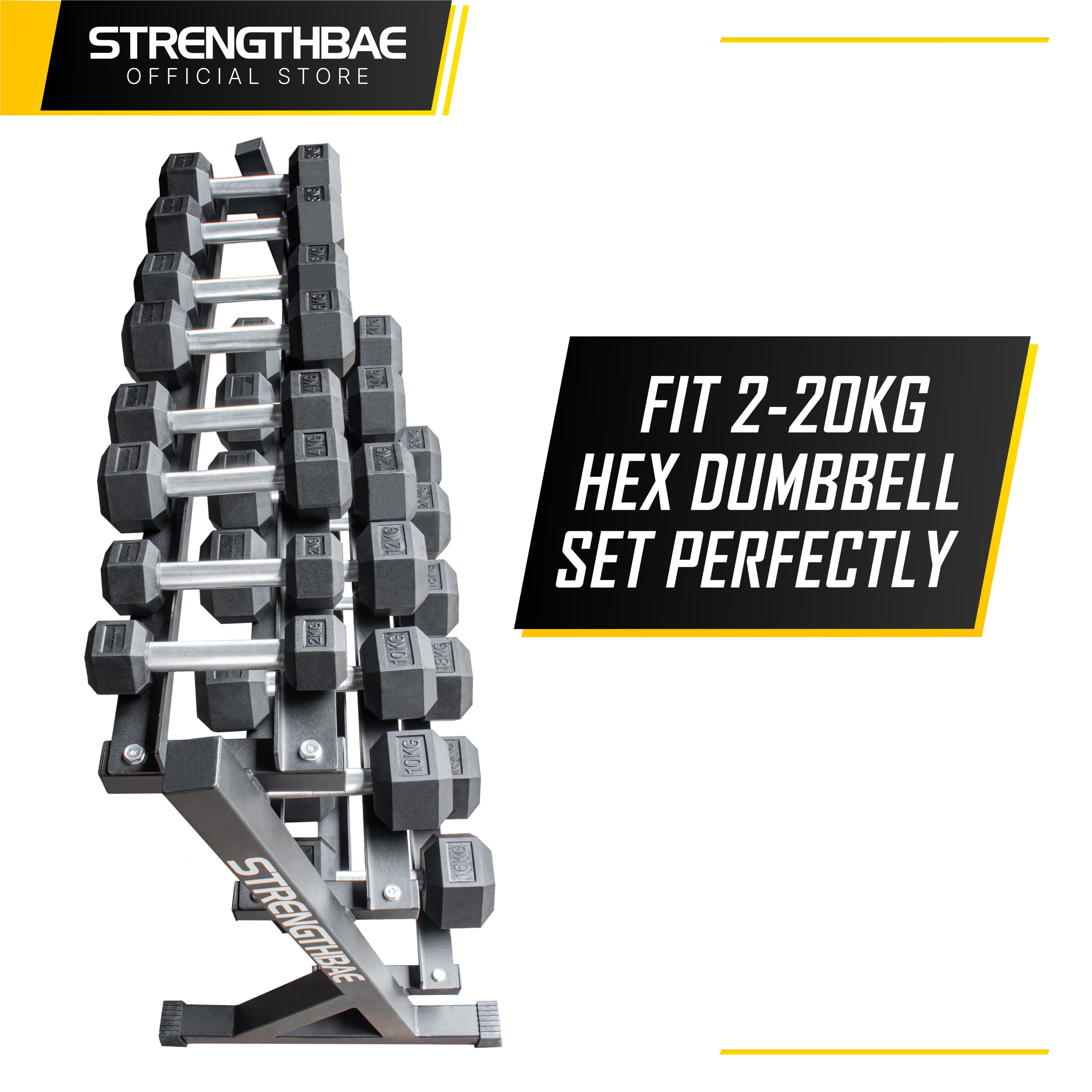 Dumbbell Rack 3 Tier Strengthbae – Rak Dumbbell Kapasitas 400 kg
