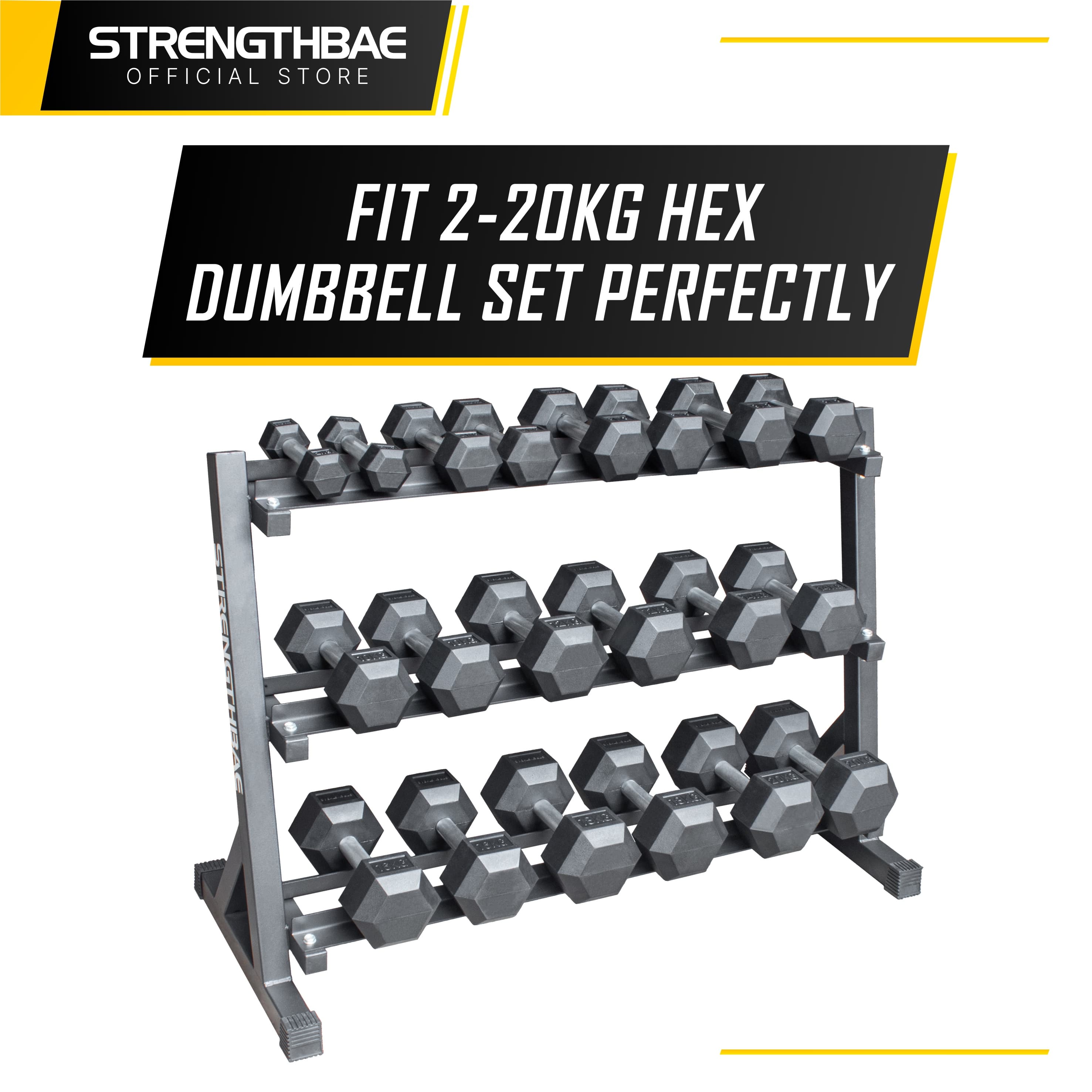 Dumbbell Rack 3 Tier Strengthbae – Rak Dumbbell Kapasitas 400 kg