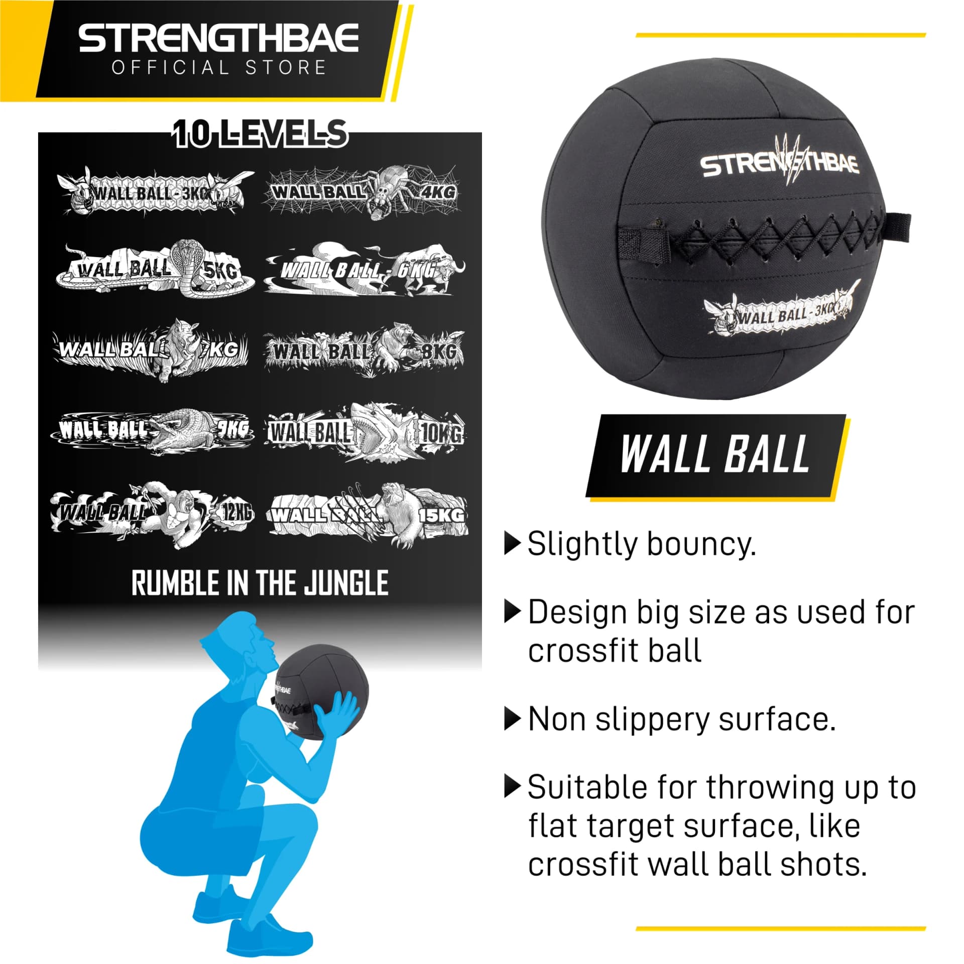 Wall Ball 3-15 kg Strengthbae – Bola Beban untuk Wall Ball Shot & Functional Training