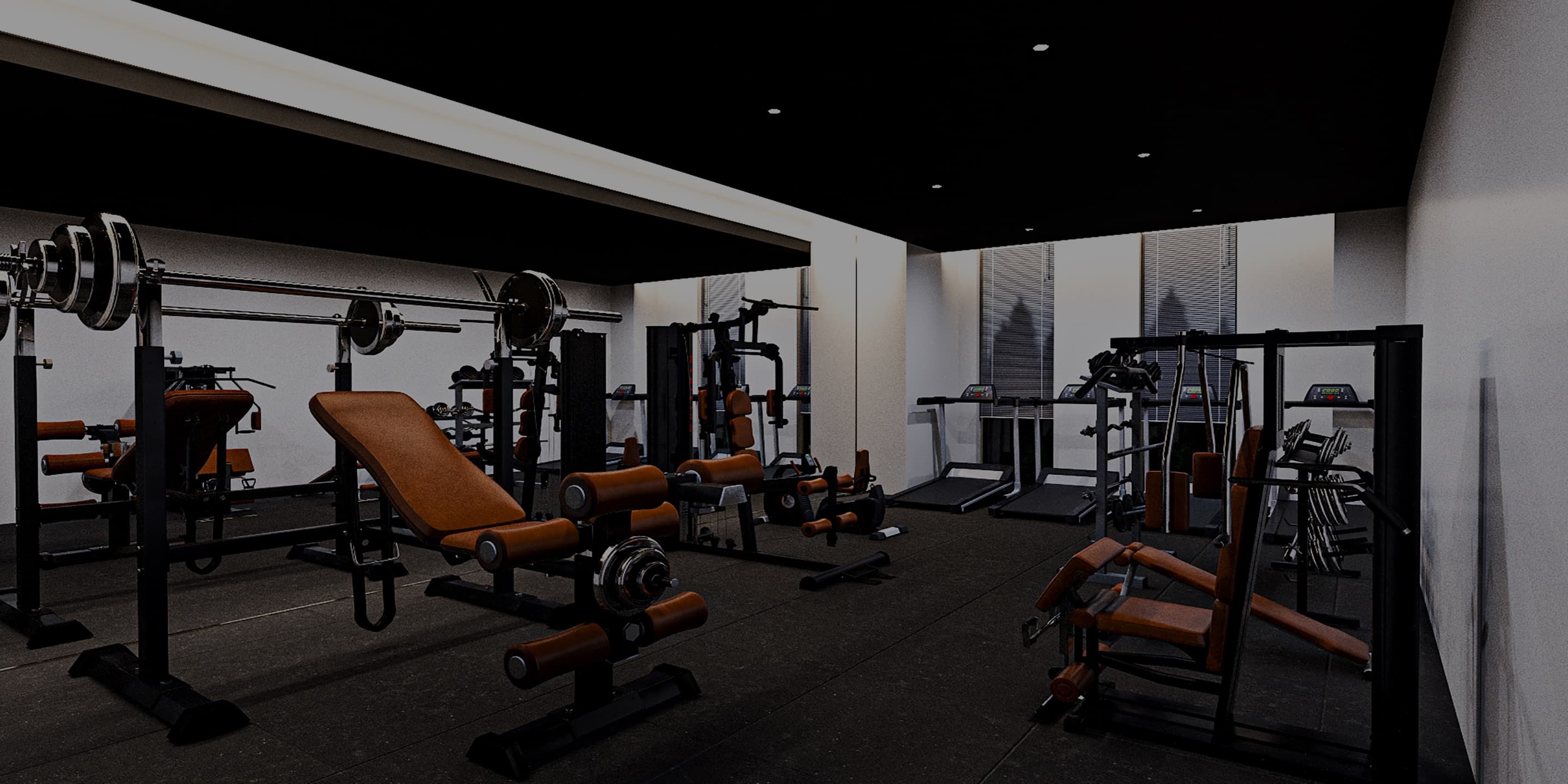 Gym komersial luas dengan bench dan rack kekuatan